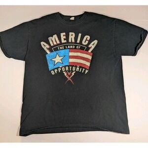 Vintage "America The Land Of Opportunity" T Shirt Size L Black Patriotic‎